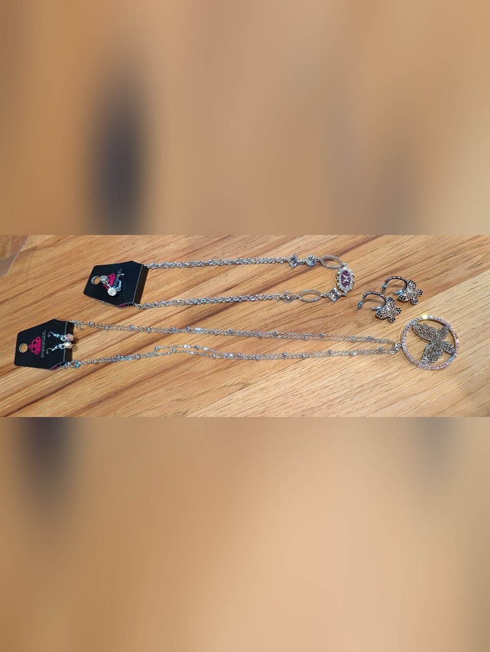Silvertone Butterfly Necklace And Earrings Set
